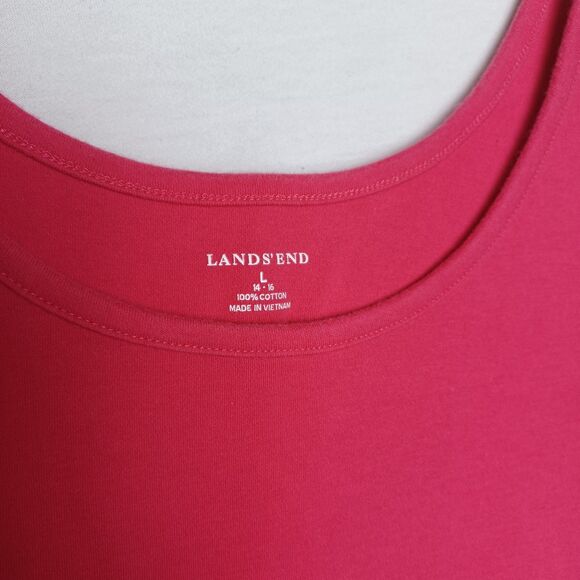 Lands' End Women's Tank Top 100% Soft Cotton Size Large Hot Pink Magenta - Picture 2 of 3
